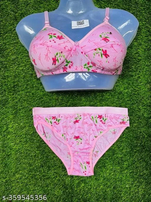 Cotton Blend Printed Lingerie Set for Women (Multicolor, 36A)
