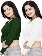 Lycra Ready Made Blouse for Women, Green & White , Pack of 2 