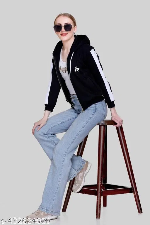 Fleece Hooded Jackets for Women (Black, XL)