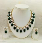 Trendy Alloy & Kundan Beads Necklace Set for Women, Green