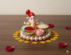 Metal Decoretive Pooja Thali, Multicolour Pack of 2