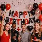 7th Happy Birthday Balloon Decoration Kit ,Black & Red Set Of 1