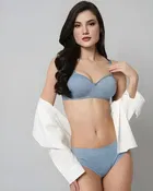 Cotton Blend Solid Padded Bra Lingerie Set for Women 