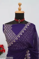 Georgette Solid Saree For Women, Purple