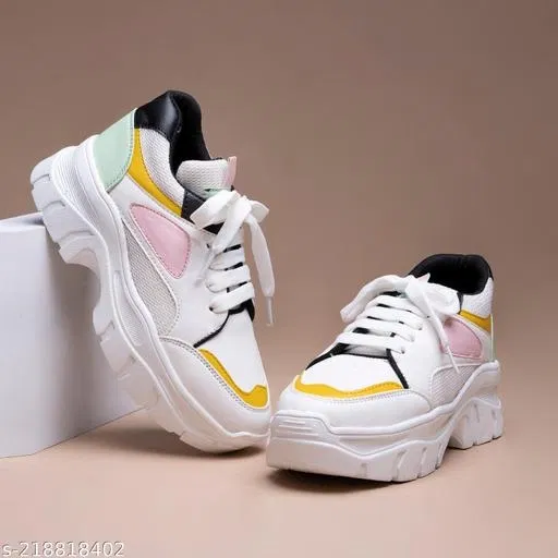 Printed Mesh Sneakers for Girls (White, 11-12 Years)
