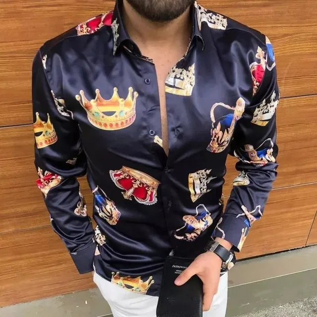Full Sleeves Printed Shirt for Men (Navy Blue, M)