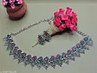 Silver oxidised Rose Design RubyGreen Necklace Set for Women 