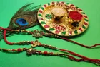 Metal 3 Pcs Rakhi with 4.5 inch Plate & Roli Chawal 