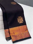 Litchi Silk Zari Woven Saree for Women, Black 
