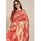 Litchi Silk Zari Woven Saree for Women, Red 