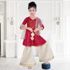 Poly Silk Kurta Sets for Girls (Red & White, 2-3 Years)