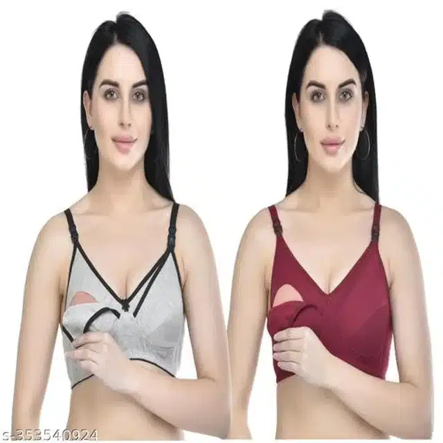 Polycotton Feeding Bra for Women (Assorted, XXXL) (Pack of 2)