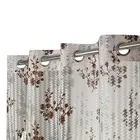 Sheer Floral Branches Printed Brown Door Curtain 7ft Combo 
