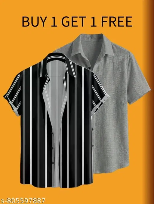Casual Shirts for Men, Pack of 2 (Black, S)