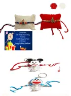 Metal 4 Pcs Rakhi with Greeting card, Roli 