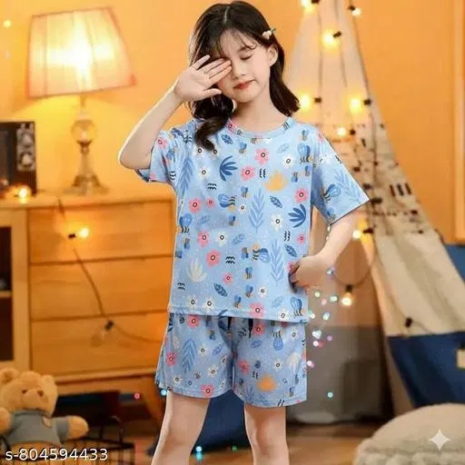 Night Suit for Girls (Aqua Blue, 12-13 Years)
