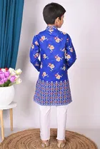 Cotton Printed Kurta with Payjama for Boys, Blue & White 