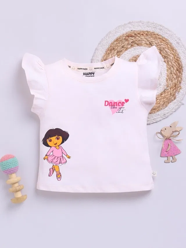 Cotton Dora Printed T-Shirt for Girls (Pink, 7-8 Years)