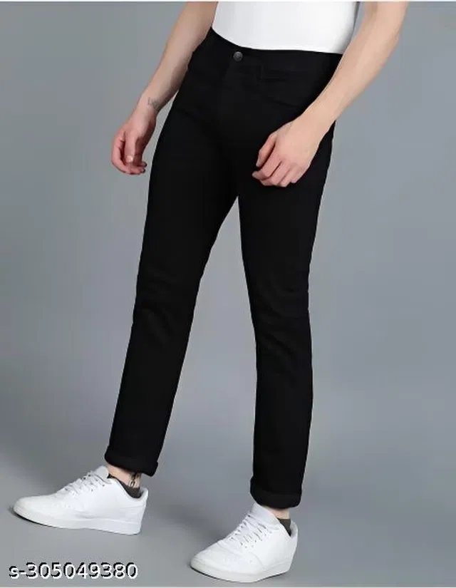 Denim Slim Fit Jeans for Men (Black, 32)