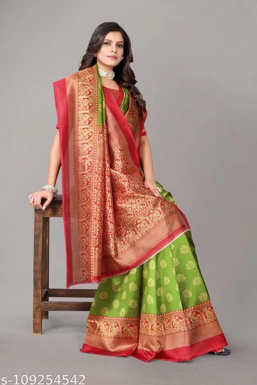 Art Silk Printed Saree for Women, Green (6.3 m)