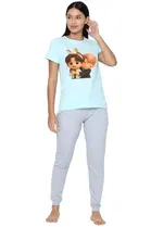 Cotton Blend Printed T-shirt for Women, Aqua Blue 