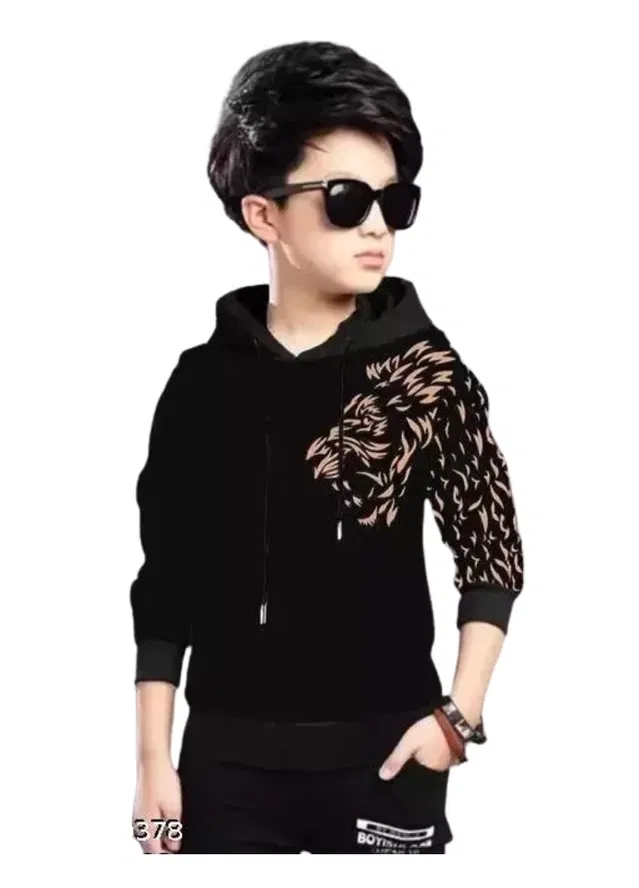Cotton Blend Hood Neck Sweatshirts for Boys (Black, 9-10 Years)