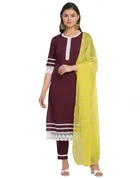 Cambric Cotton Embroidered Kurta with Pant & Dupatta for Women 