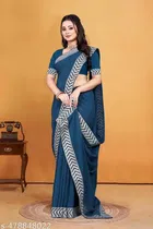 Georgette Solid Saree For Women, Blue