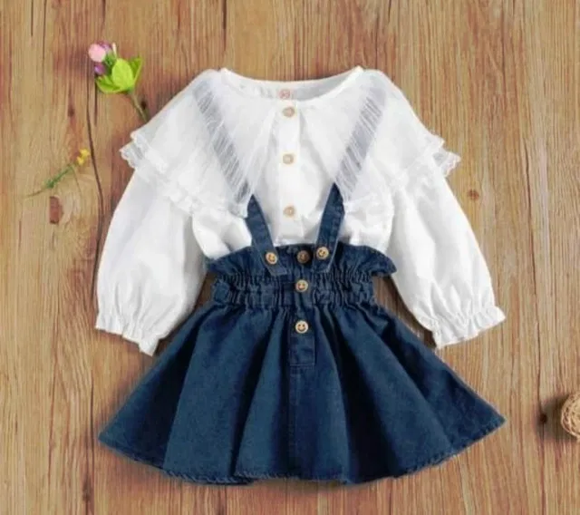 Denim Printed Clothing Set for Girls (Blue, 12-18 Months)