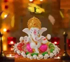 Metal Decorative Ganpati Haldi Kumkum Stand with 2 Roli Chawal Holder, Multicolor