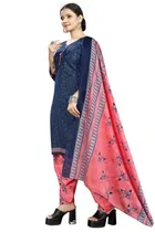 Cotton Blend Printed Salwar Suit with Dupatta for Women 