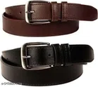 Faux Leather Belt for Men (Pack of 2) (Black & Brown, 26)