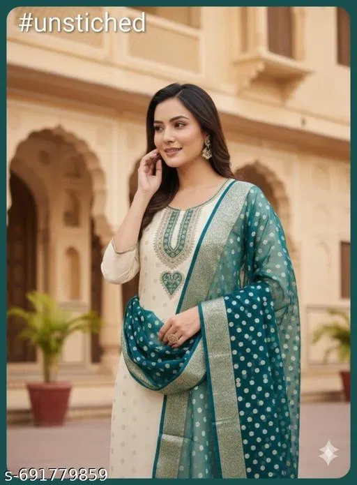 Silk Blend Embroidered Punjabi/All Over Suits for Women (Multicolor, 6.05 meter (M)
