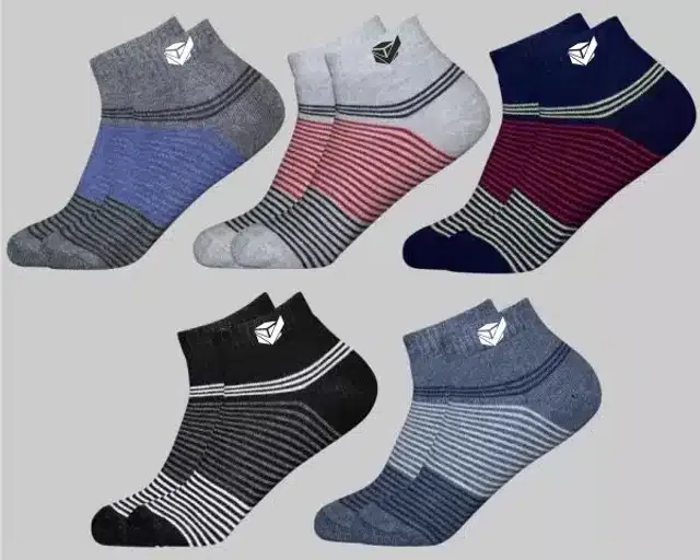 Cotton Ankle Socks for Unisex (Multicolor, Free Size) (Set of 5)