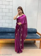 Silk Printed Saree for Women, Purple 