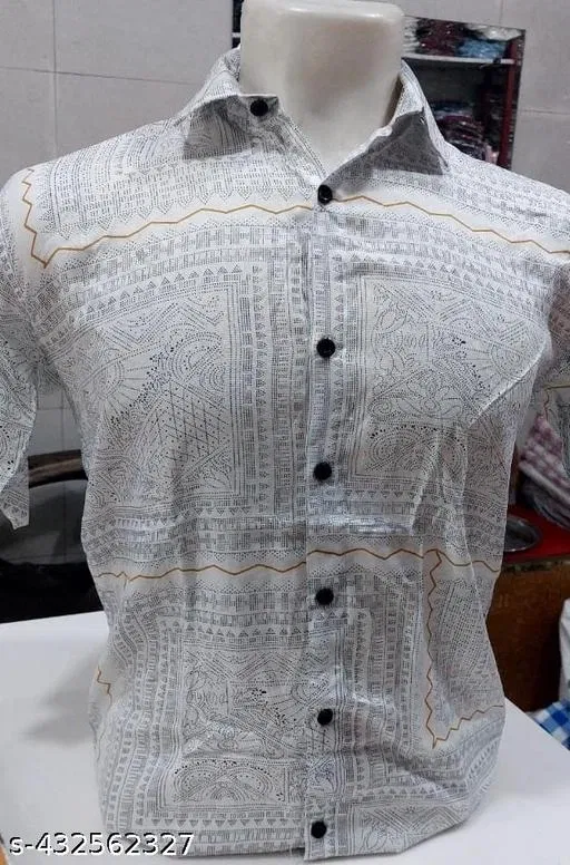 Rayon Printed Shirt for Men, Grey (L)