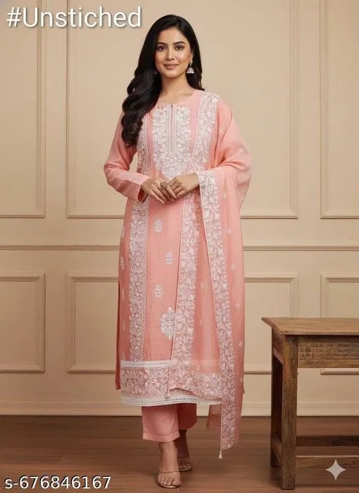 Chanderi Cotton Punjabi/All Over Suits for Women (Multicolor, 6.45 meter (XL)
