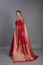 Litchi Silk Zari Woven Saree for Women, Red 