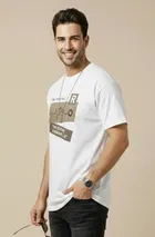 Polyester Printed T-shirt for Men, White 