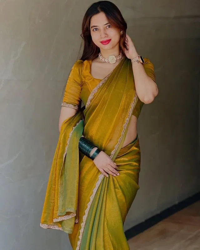 Satin Solid Saree for Women, Gold (6.3 m)