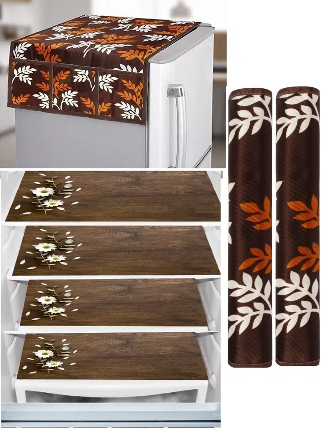 Knit 7 Pcs Fridge Cover Set (Multicolor, Set of 1)