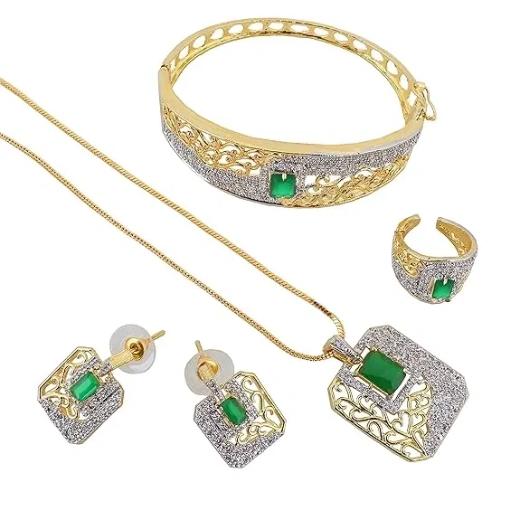 Gold-plated Silver, Green Jewel Set