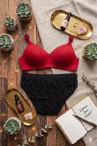 Full Coverage Wireless Padded Bra and Hot Panty Set for Women, Pack of 2 