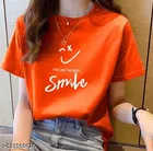 Cotton Blend Printed T-Shirt for Women, Orange 
