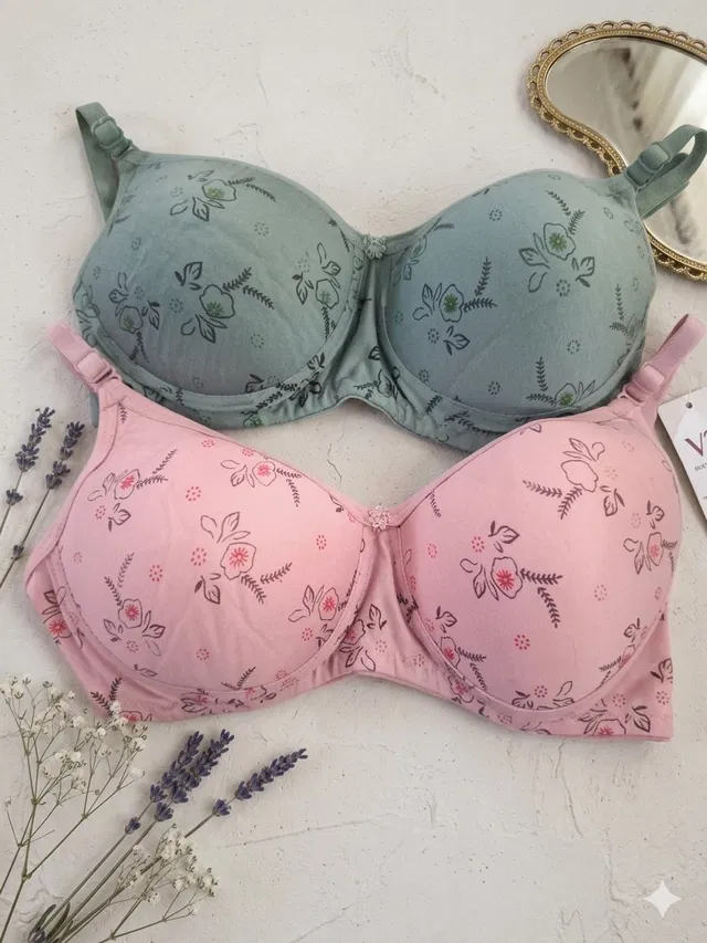 Padded Non-Wired Full Coverage Bra for Women, Pack of 2 (Multicolor, 36)