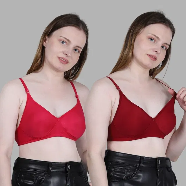 Cotton Solid Non Padded Bra for Women, Multicolour, Pack of 2 (36B)