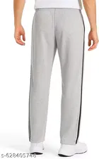Cotton Blend Solid Trackpants for Men, Grey 