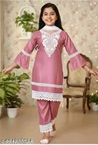 V Neck Rayon Kurta Set for Girls 
