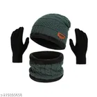 Woolen Beanie Cap with Neck Scarf & Hand Gloves for Men & Women 
