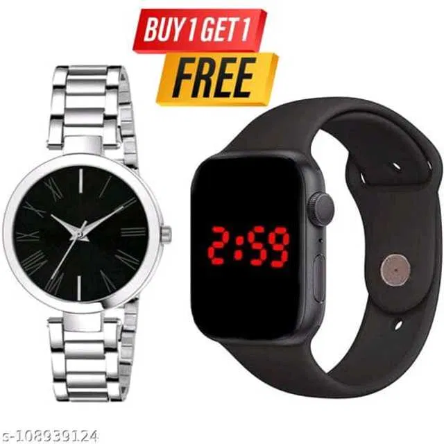 Royal Enterprise Unisex LED Watches (Pack of 2) (Black) (RE-115)